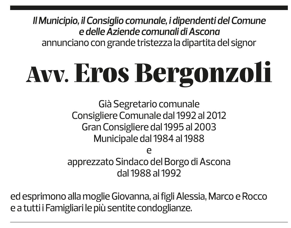 Annuncio funebre Eros Bergonzoli