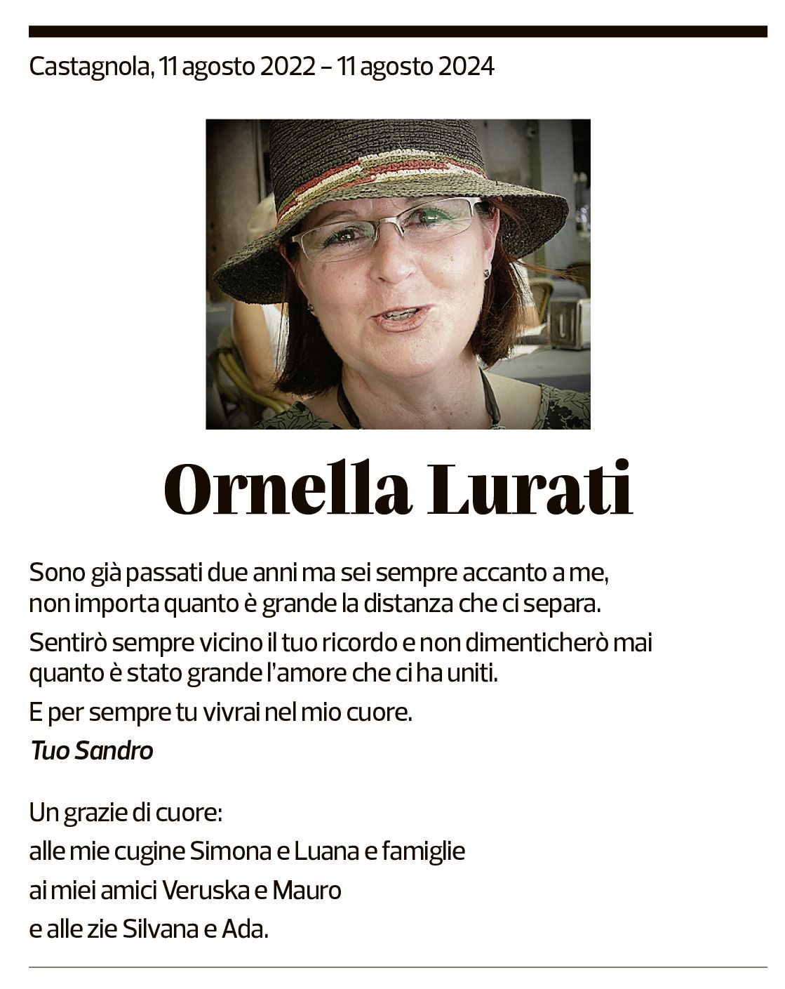 Annuncio funebre Ornella Lurati