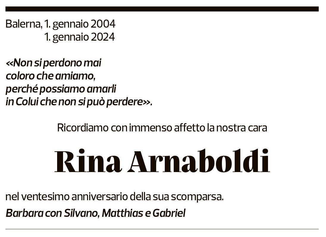 Annuncio funebre Rina Arnaboldi