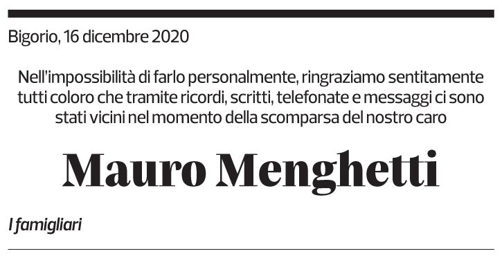 Annuncio funebre Mauro Menghetti