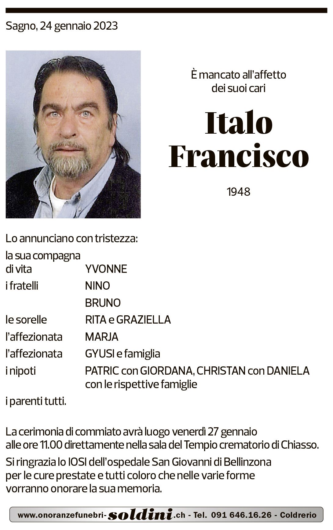 Annuncio funebre Italo Francisco