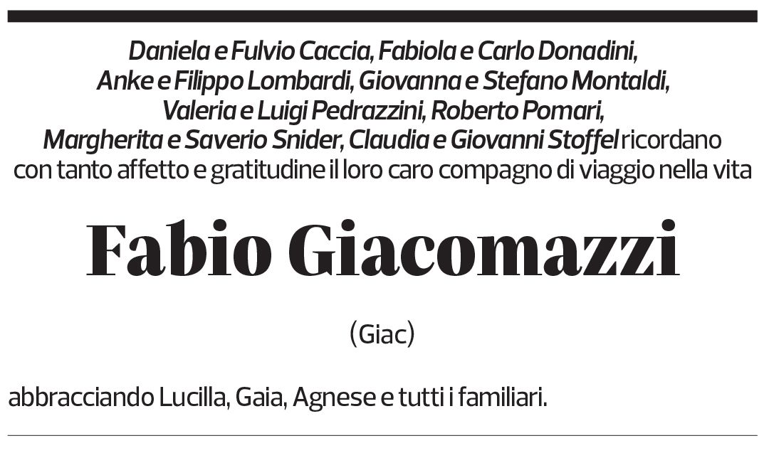 Annuncio funebre Fabio Giacomazzi