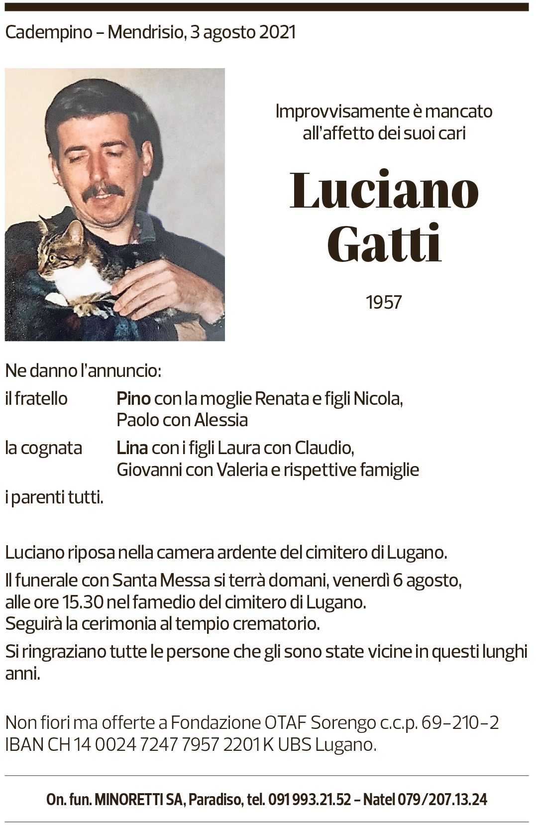 Annuncio funebre Luciano Gatti