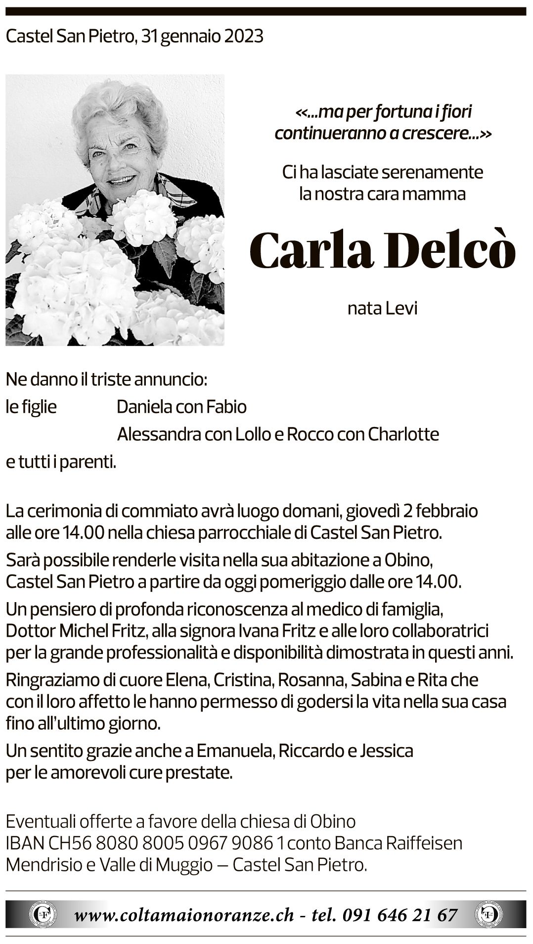 Annuncio funebre Carla Delcò