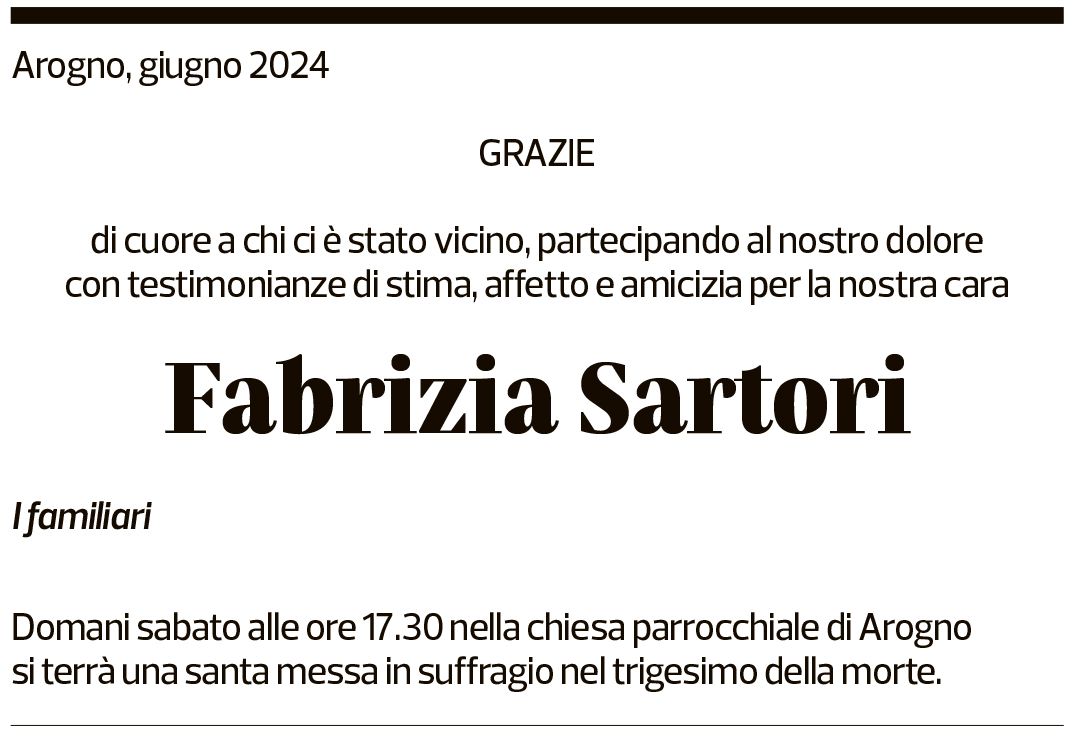 Annuncio funebre Fabrizia Sartori