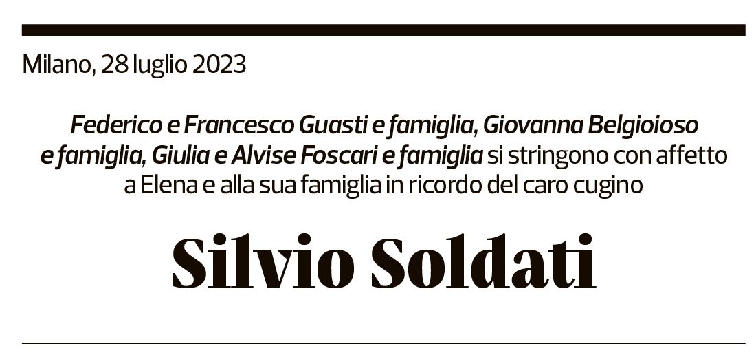 Annuncio funebre Silvio Soldati