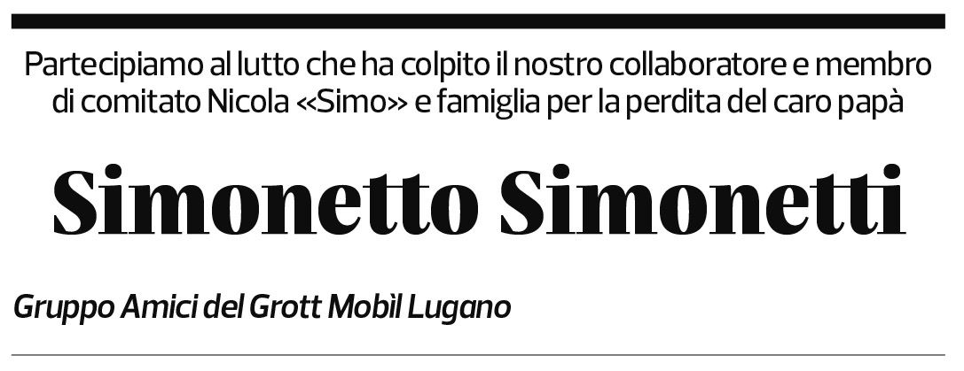 Annuncio funebre Simonetto Simonetti