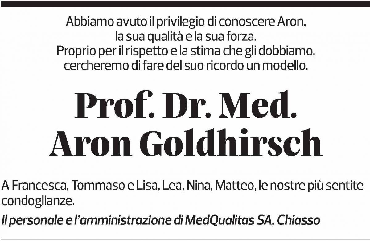 Annuncio funebre Aron Goldhirsch