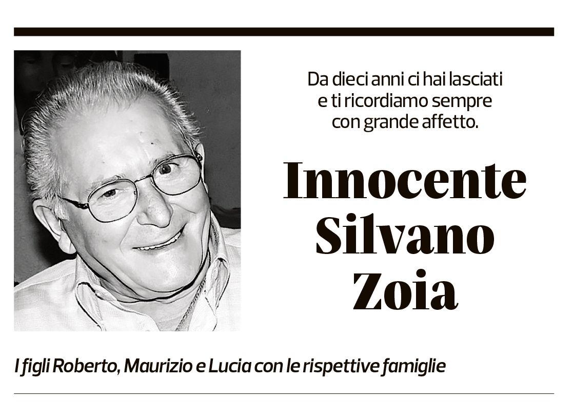 Annuncio funebre Innocente Silvano Zoia