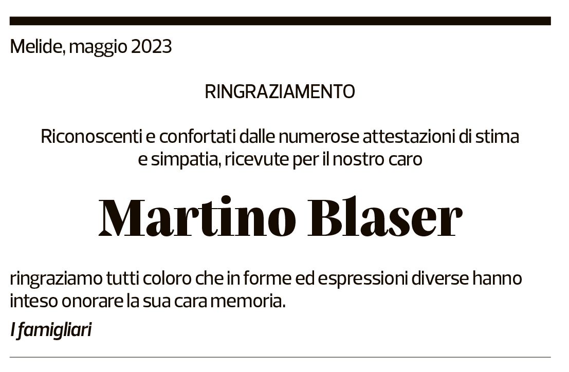 Annuncio funebre Martino Blaser