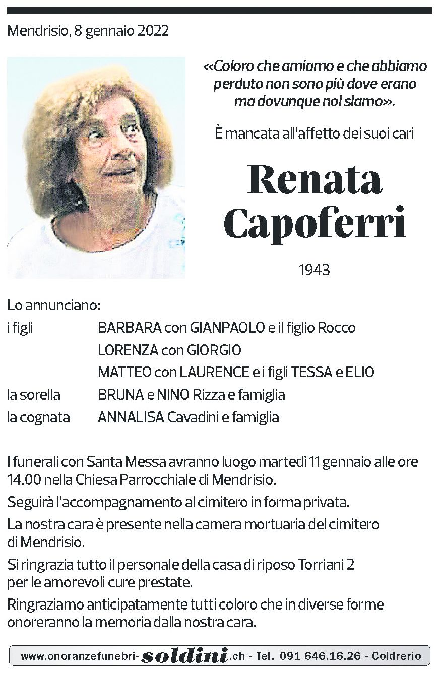 Annuncio funebre Renata Capoferri