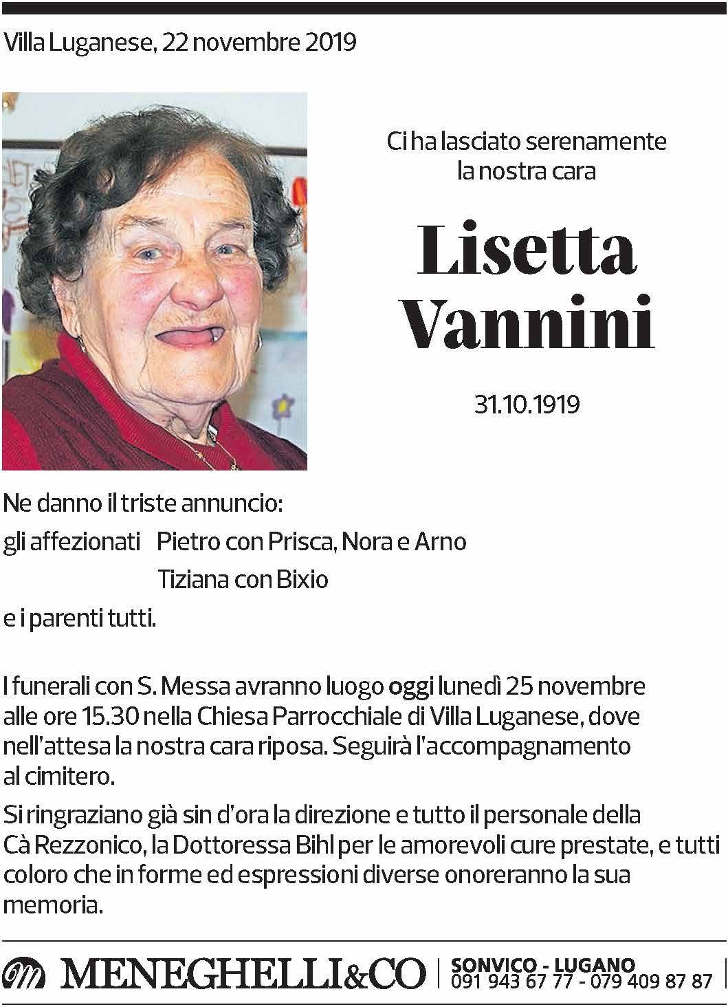 Annuncio funebre Lisetta Vannini