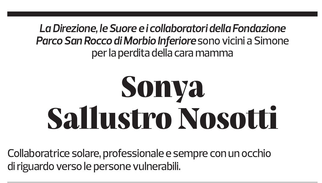 Annuncio funebre Sonya Sallustro-nosotti