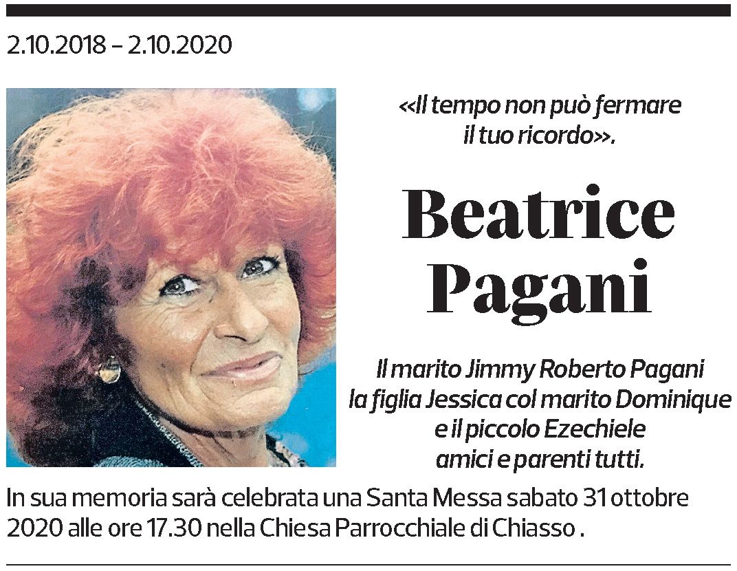 Annuncio funebre Beatrice Pagani