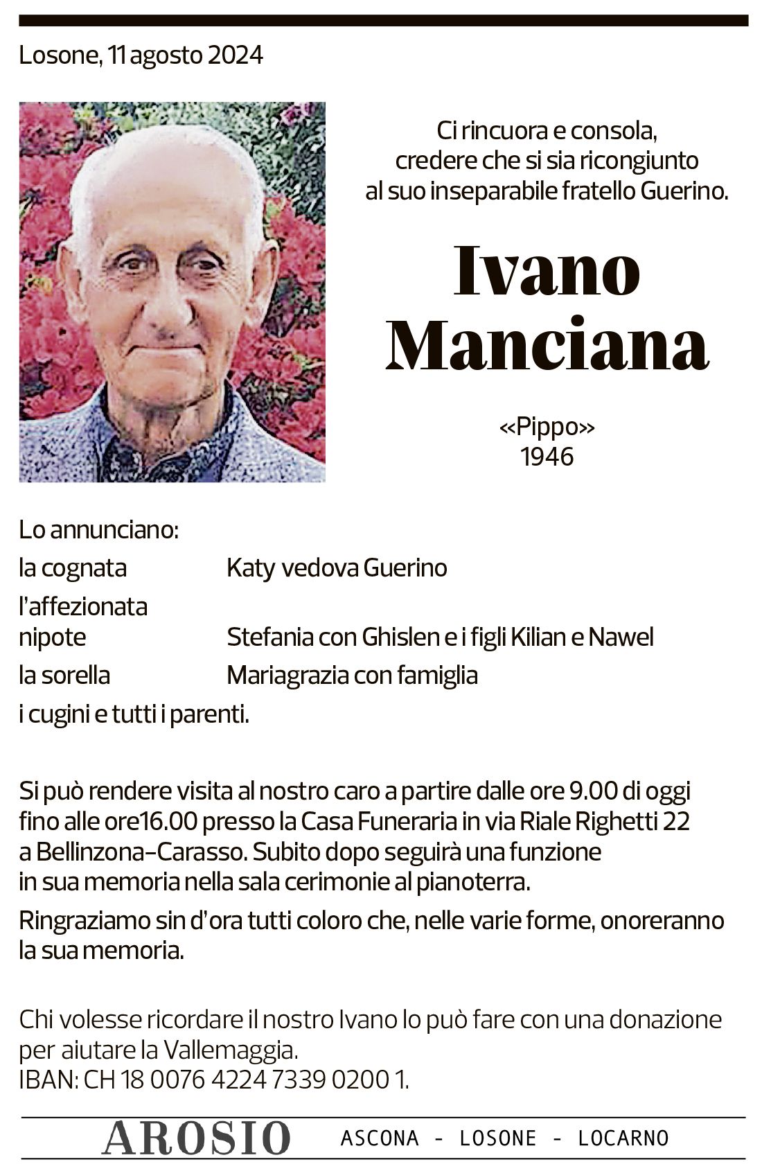 Annuncio funebre Ivano Manciana