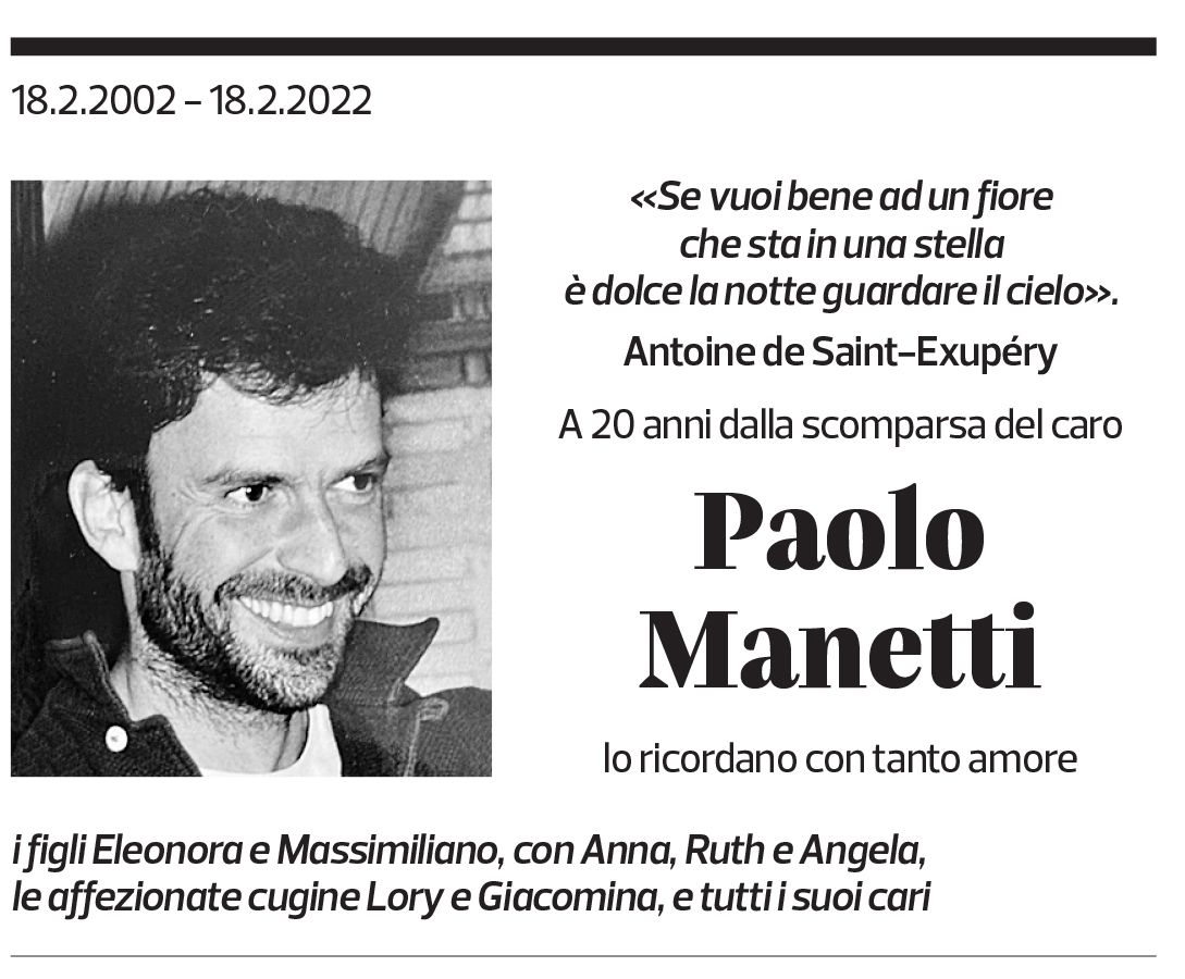 Annuncio funebre Paolo Manetti