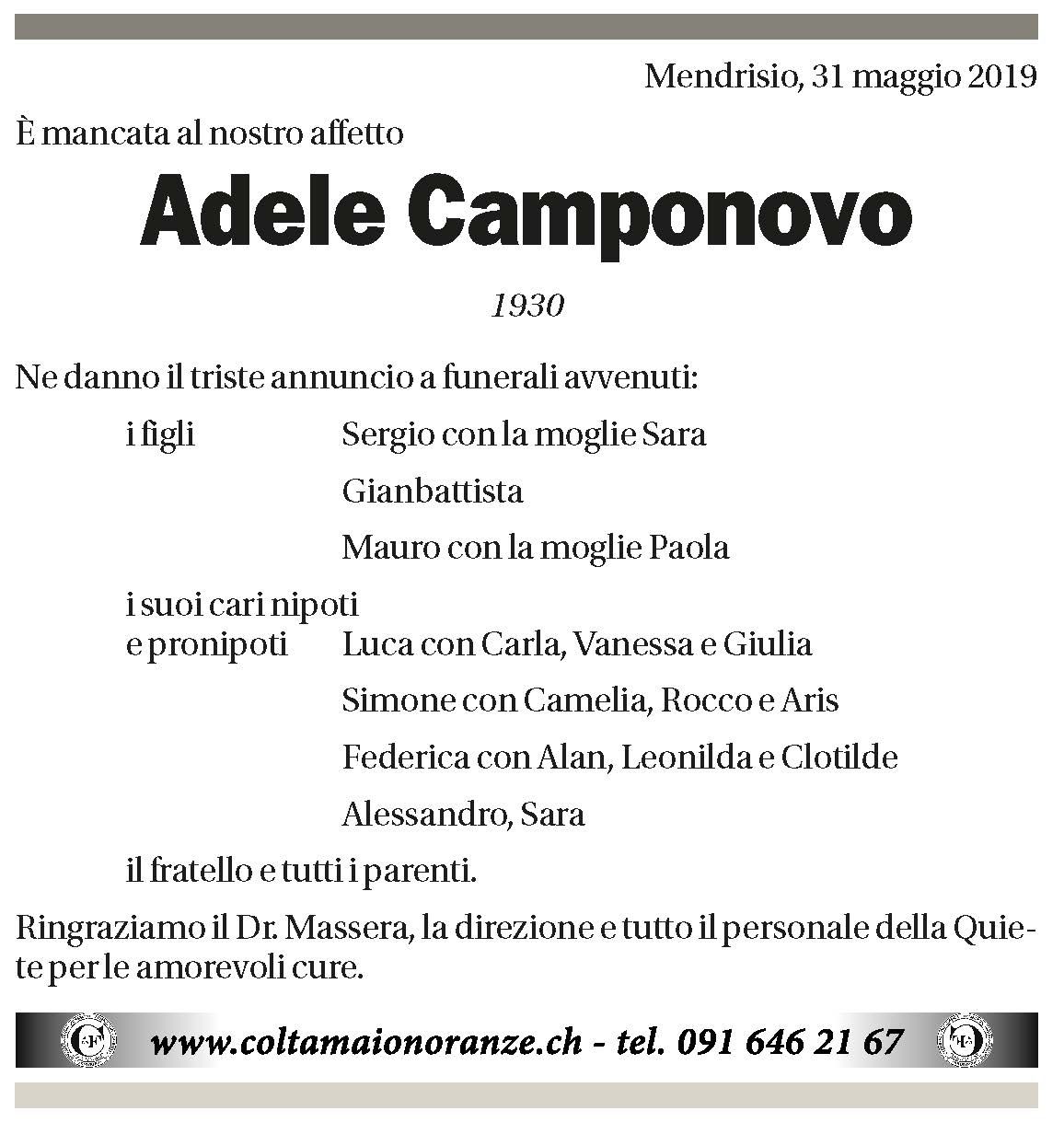 Annuncio funebre Adele Camponovo