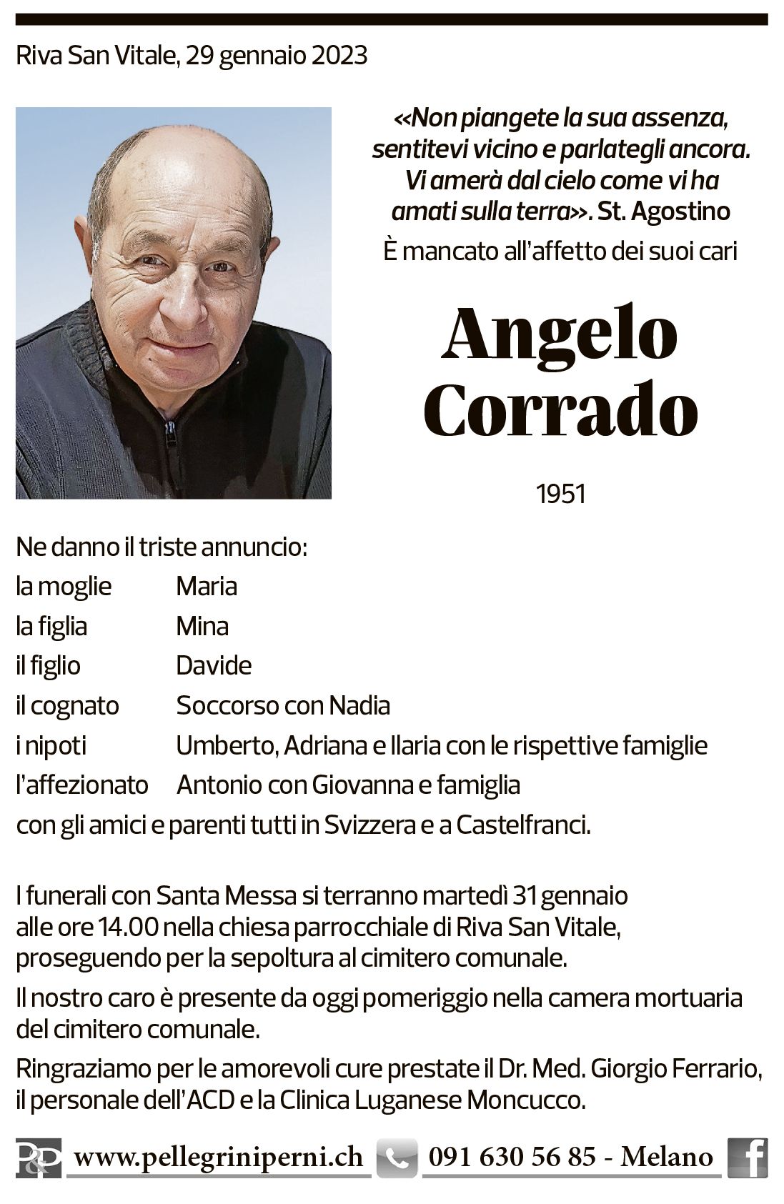 Annuncio funebre Angelo Corrado