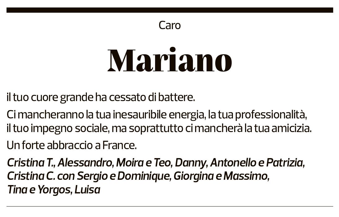 Annuncio funebre Mariano Morace