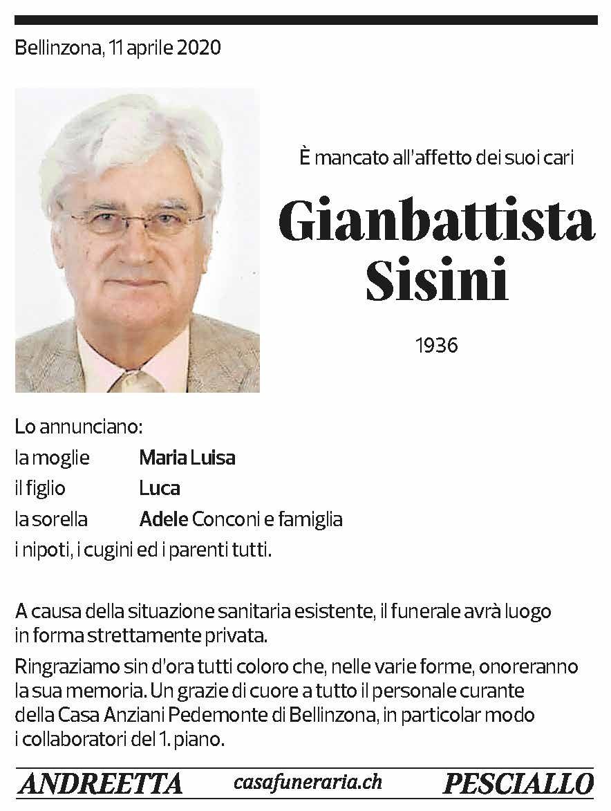 Annuncio funebre Gianbattista Sisini