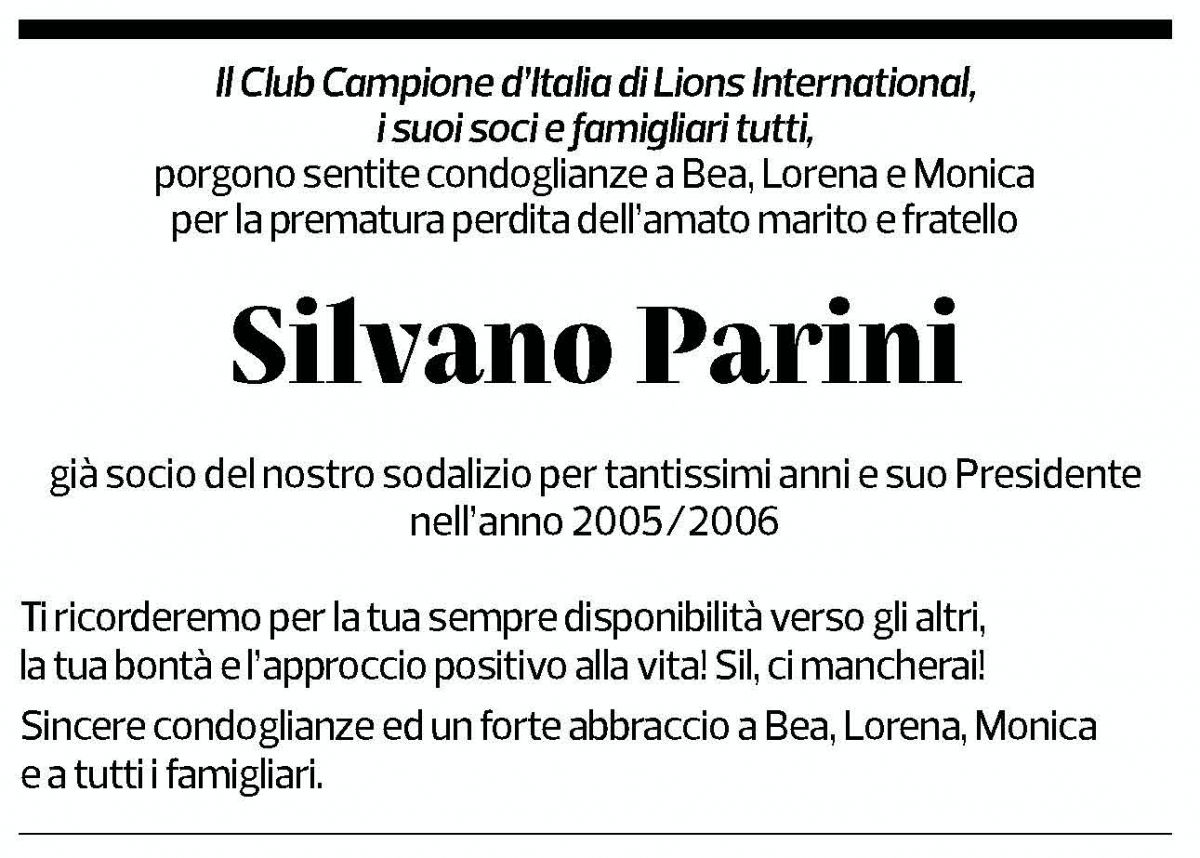 Annuncio funebre Silvano Parini