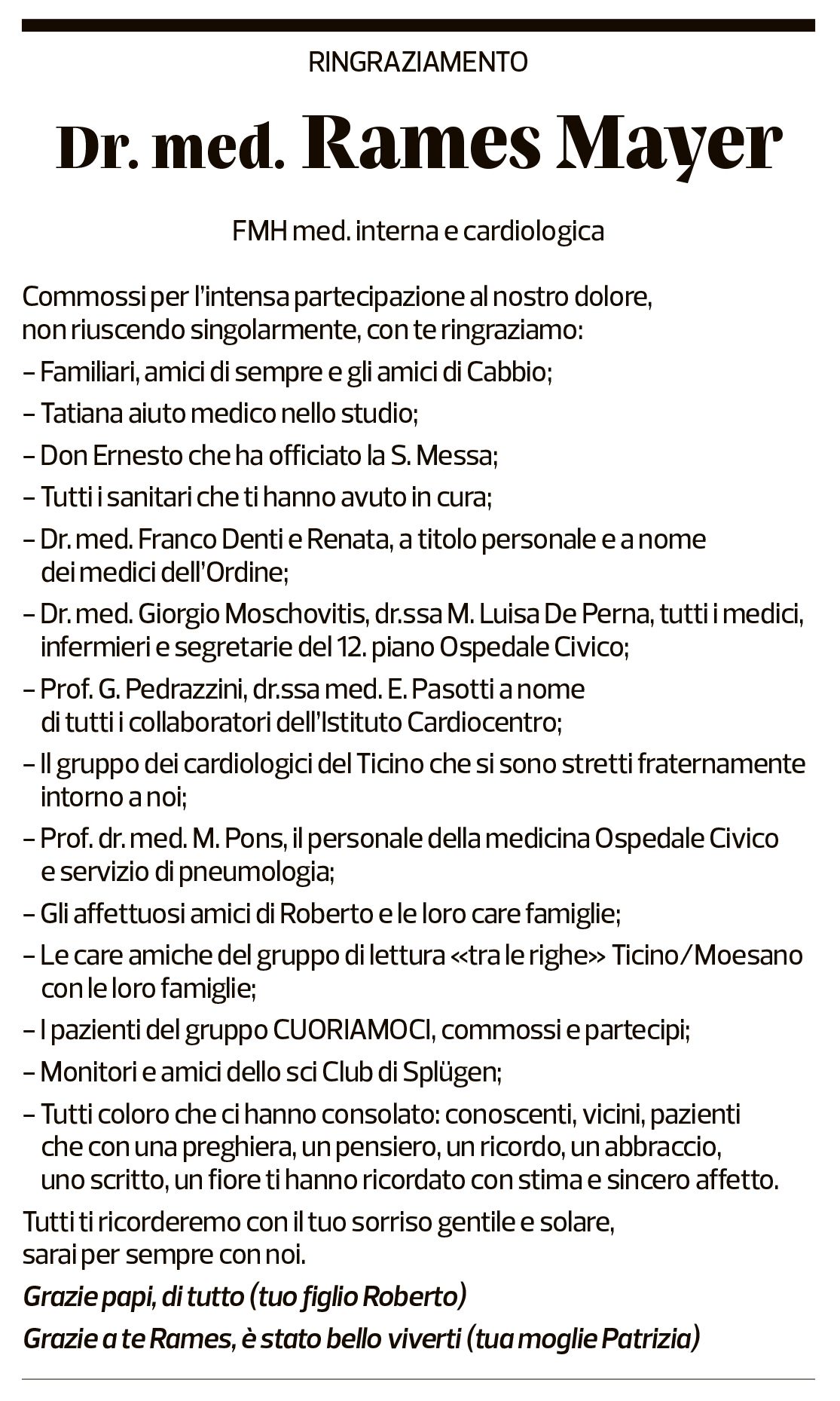 Annuncio funebre Rames Mayer