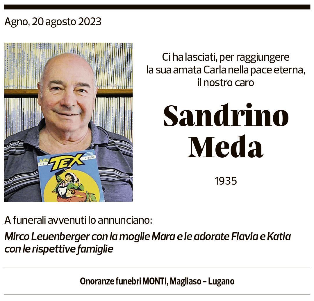 Annuncio funebre Sandrino Meda