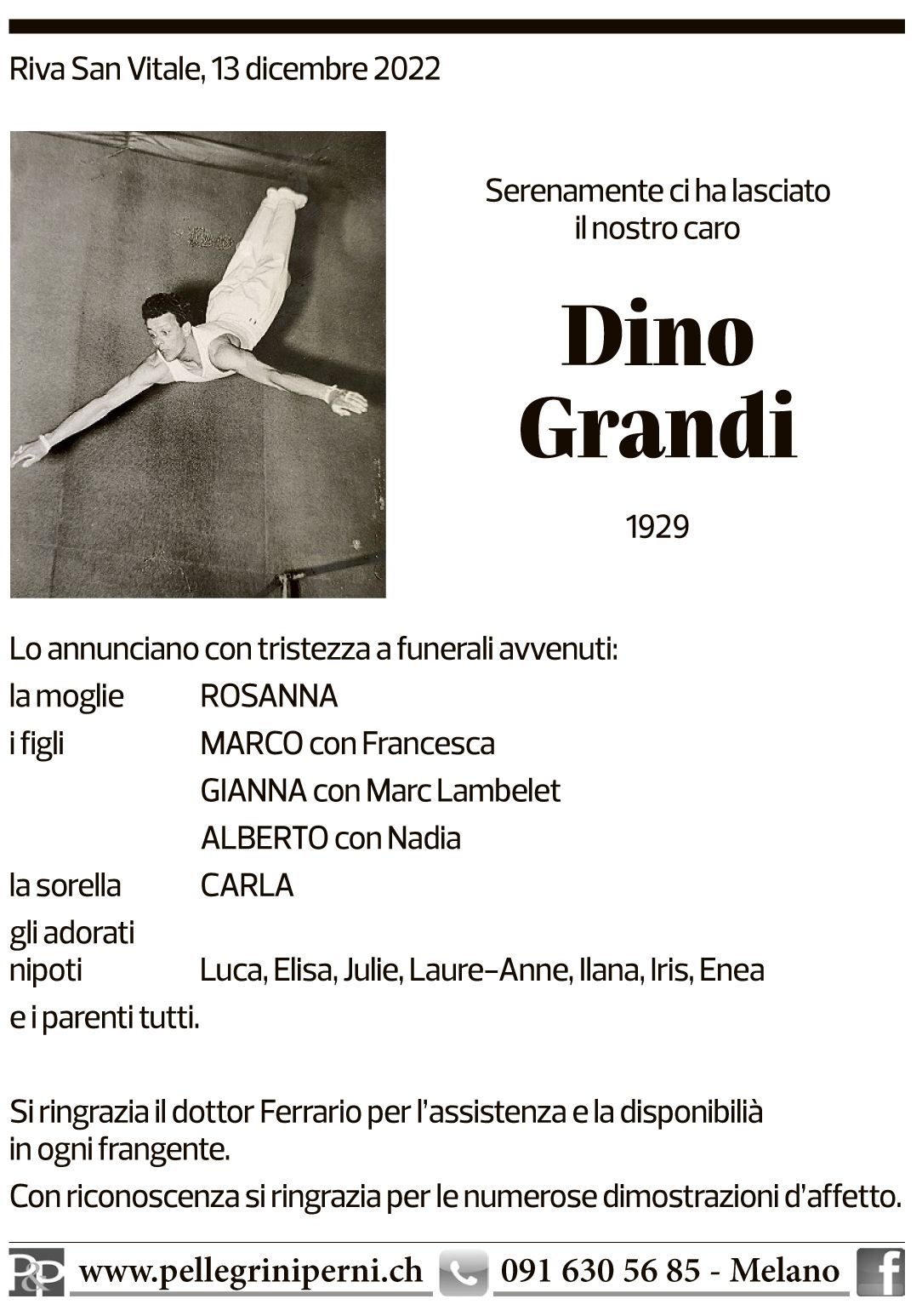 Annuncio funebre Dino Grandi