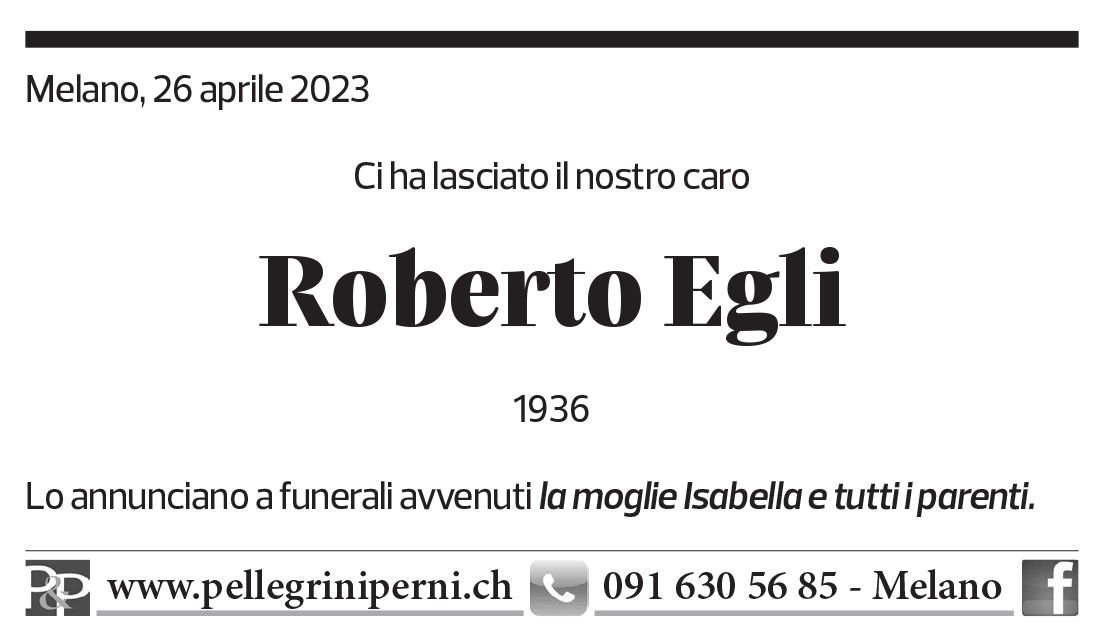 Annuncio funebre Roberto Egli