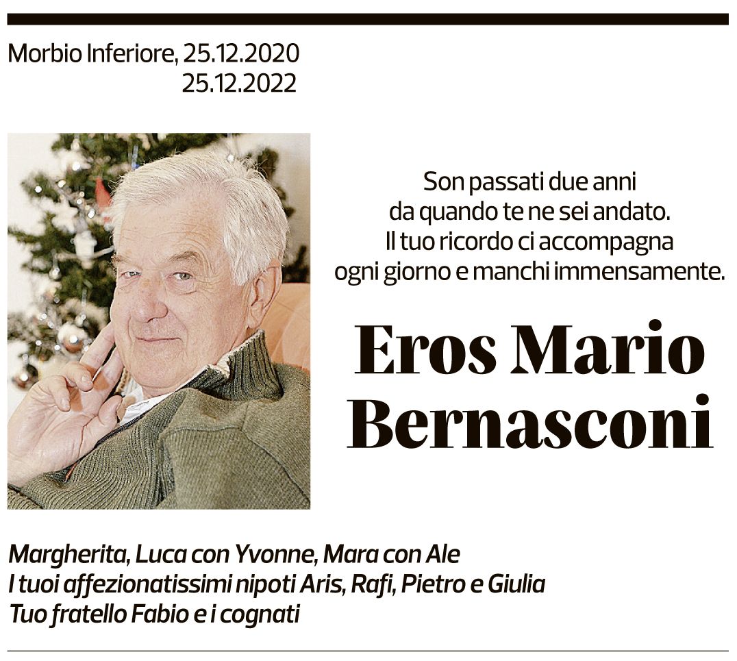 Annuncio funebre Eros Mario Bernasconi