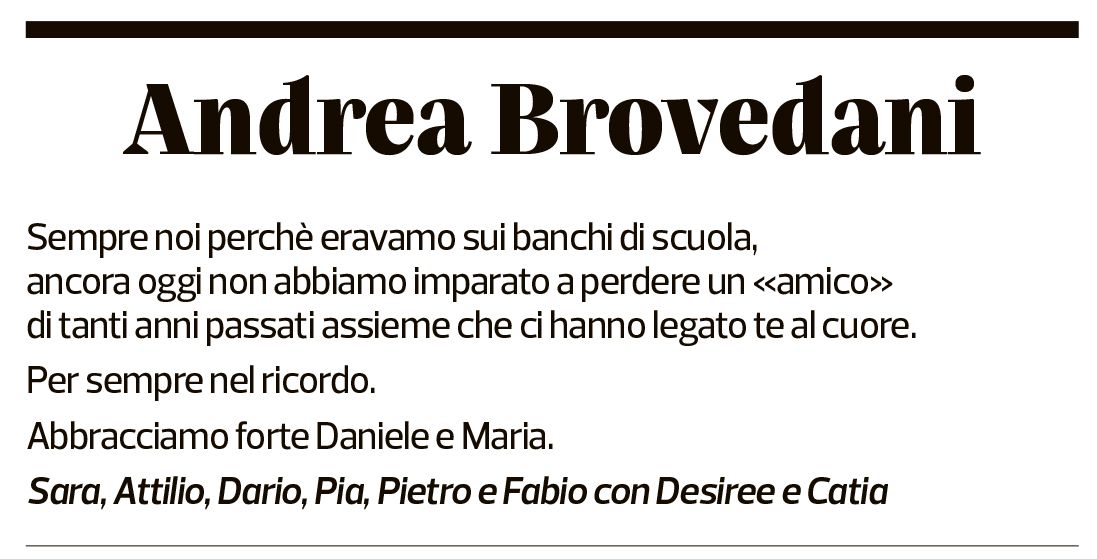 Annuncio funebre Andrea Brovedani