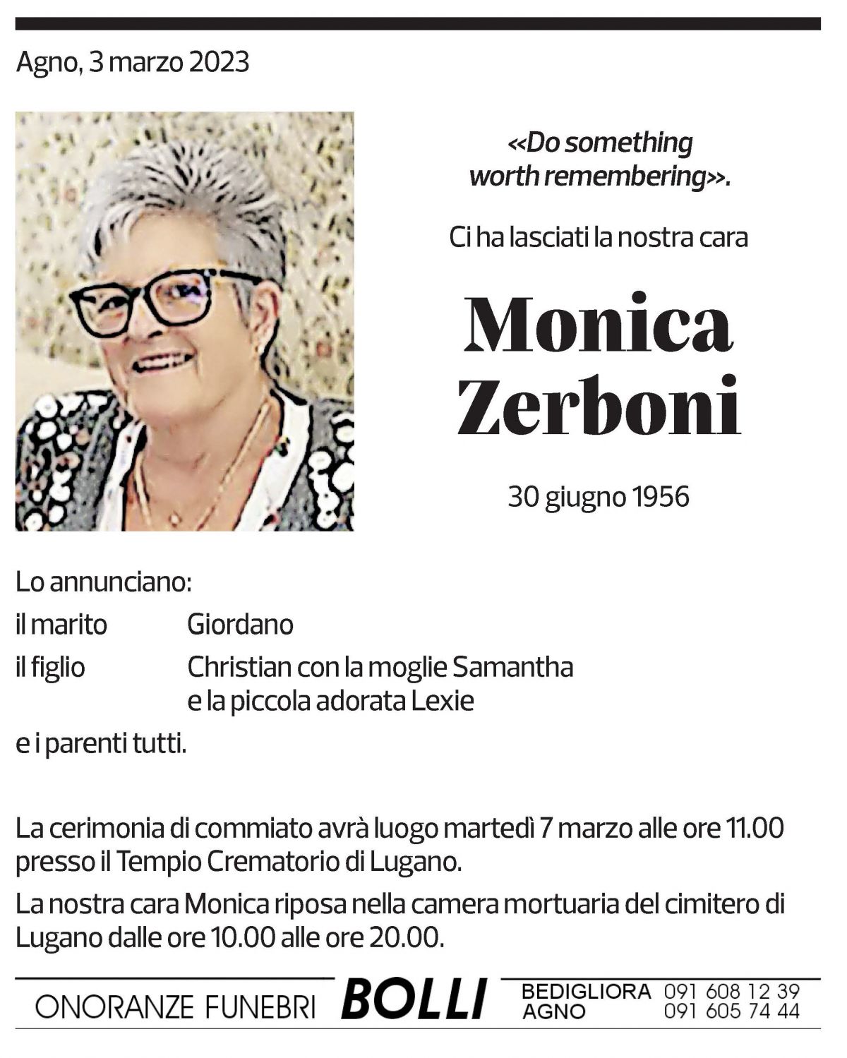 Annuncio funebre Monica Zerboni