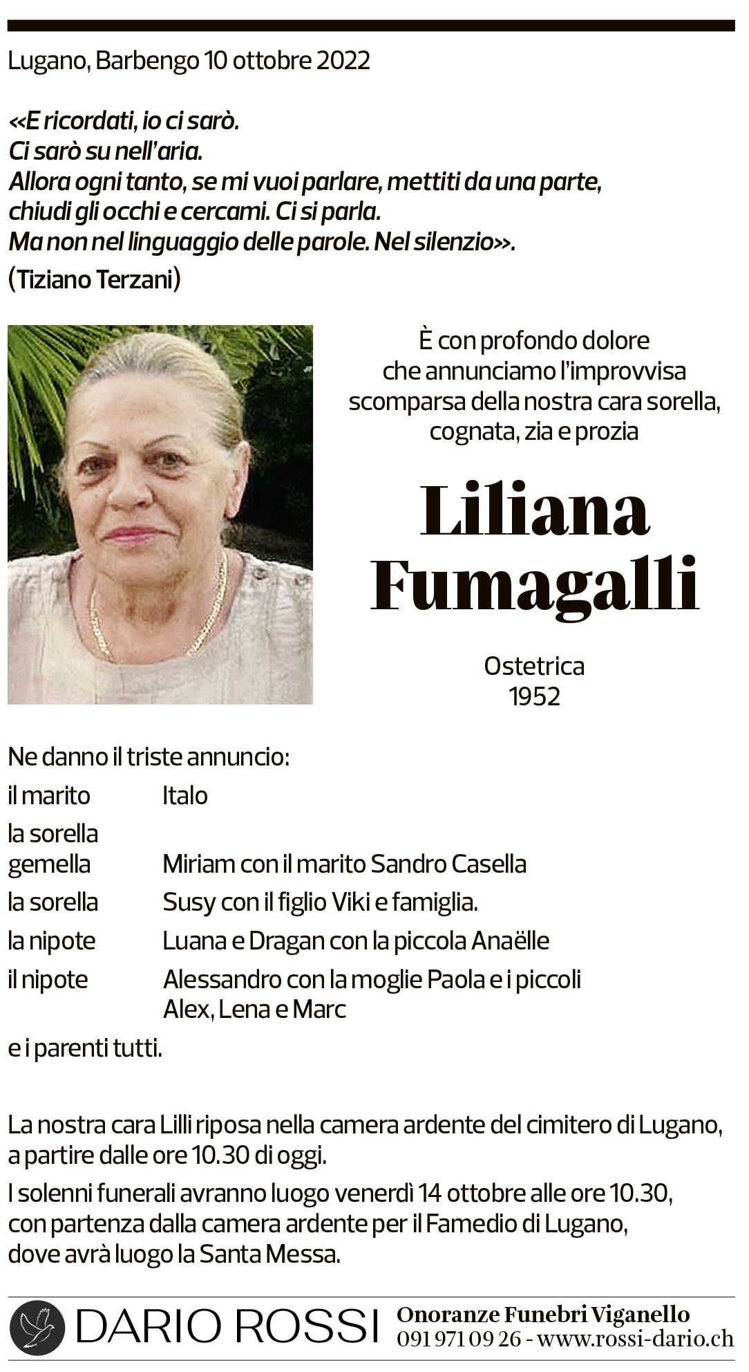 Annuncio funebre Liliana Fumagalli