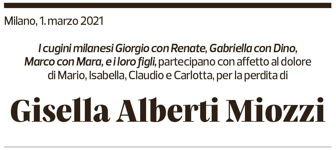 Annuncio funebre Gisella Alberti Miozzi