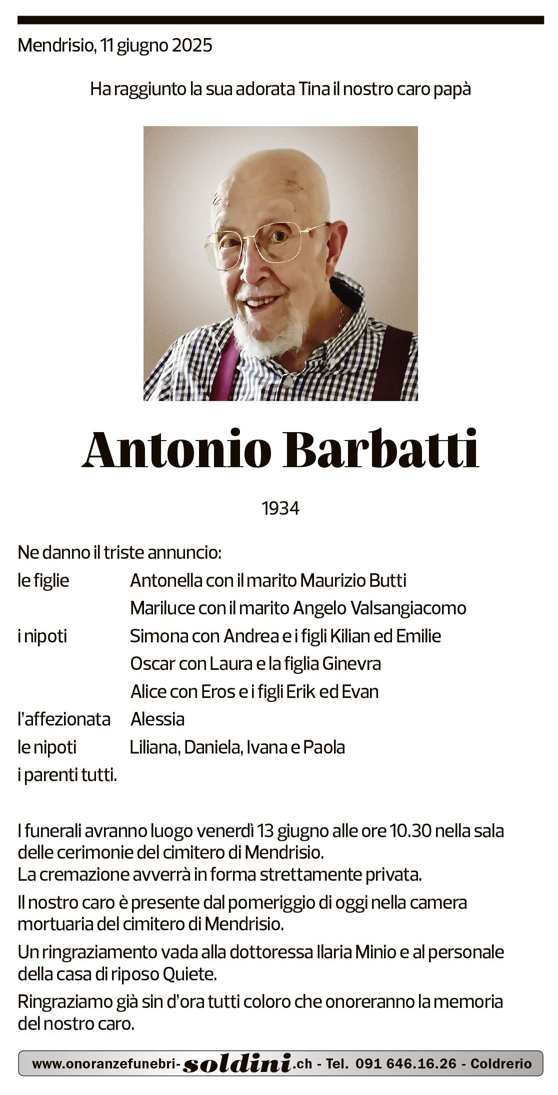 Annuncio funebre Antonio Barbatti