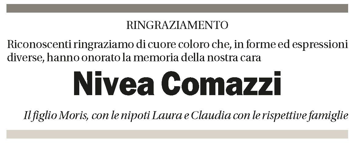 Annuncio funebre Nivea Comazzi