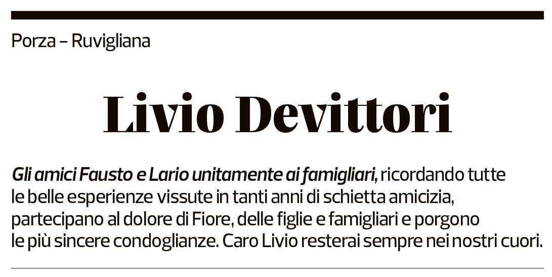 Annuncio funebre Livio Devittori