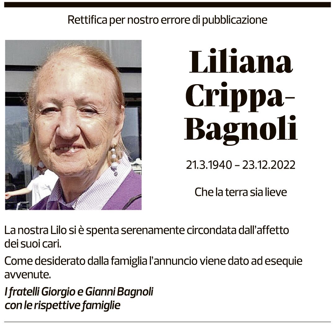 Annuncio funebre Liliana Crippa-bagnolli