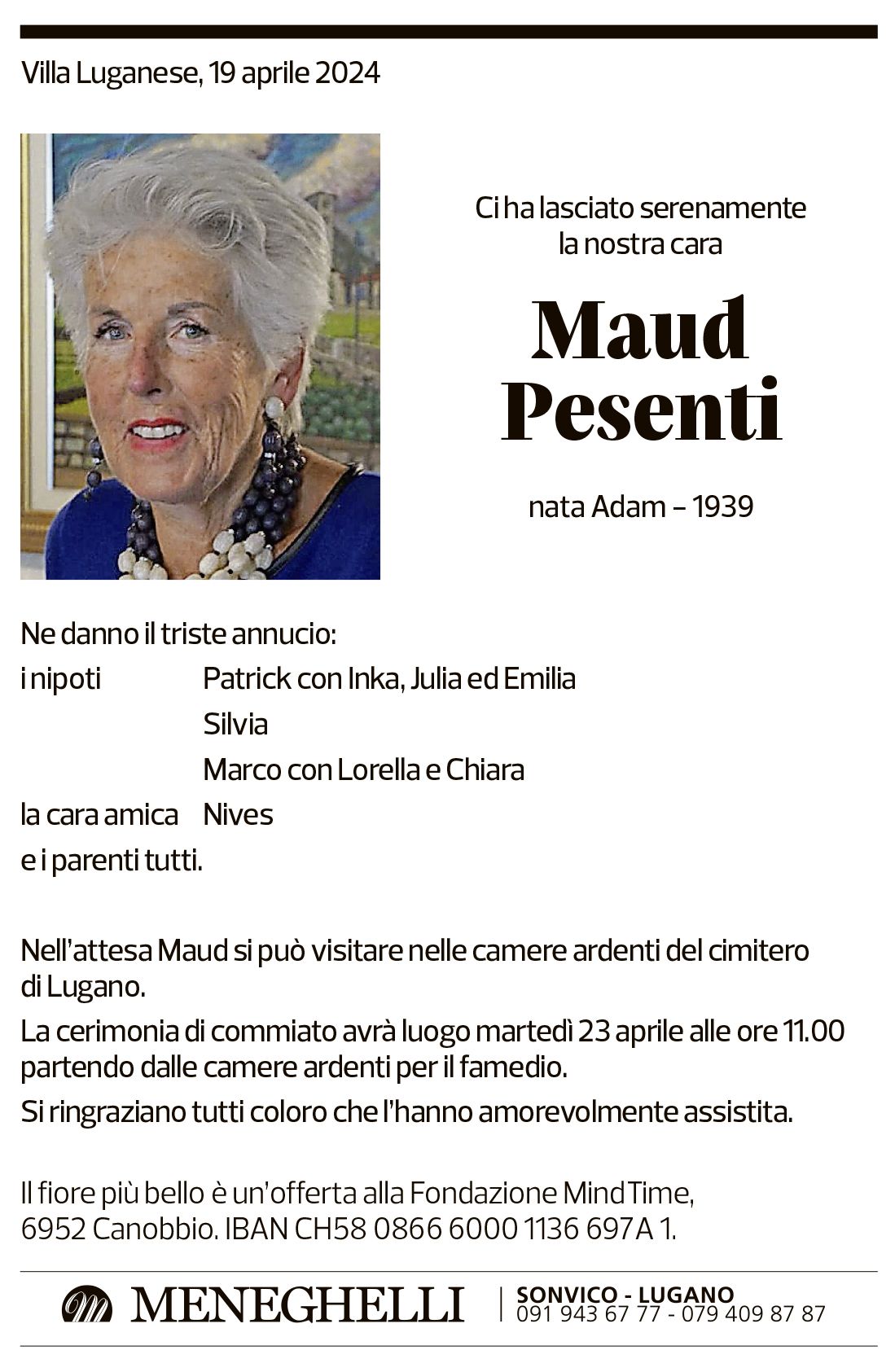 Annuncio funebre Maud Pesenti