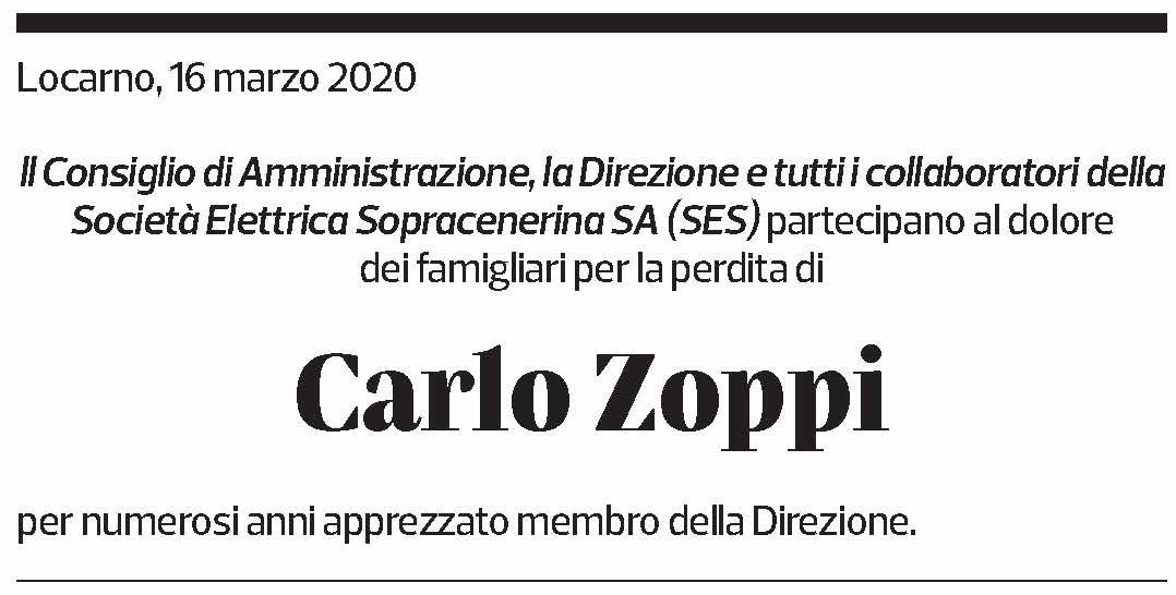Annuncio funebre Carlo Zoppi