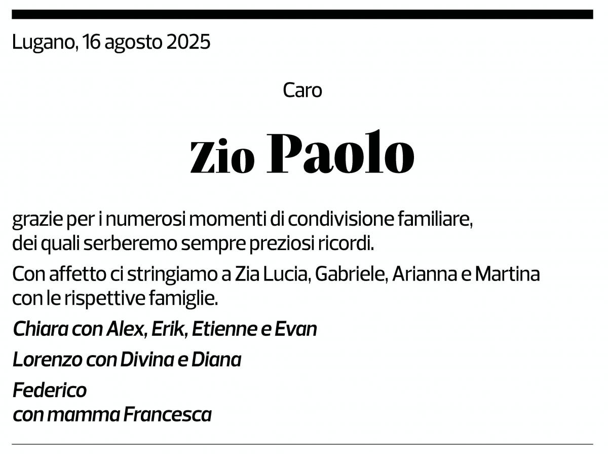 Annuncio funebre Paolo Rovelli