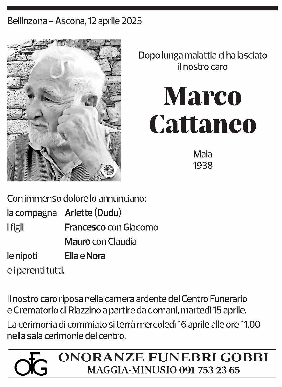 Annuncio funebre Marco Cattaneo