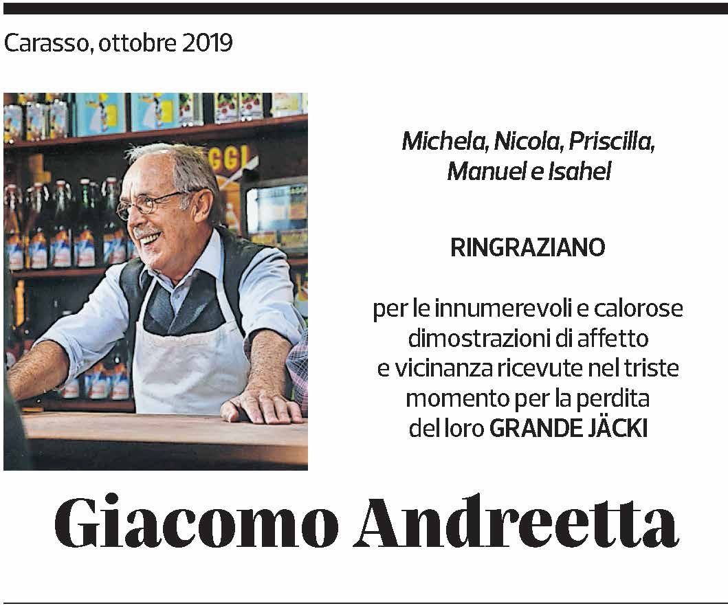 Annuncio funebre Giacomo Andreetta