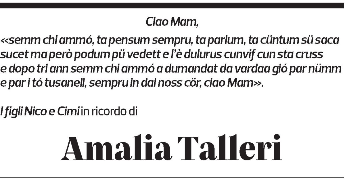Annuncio funebre Amalia Talleri