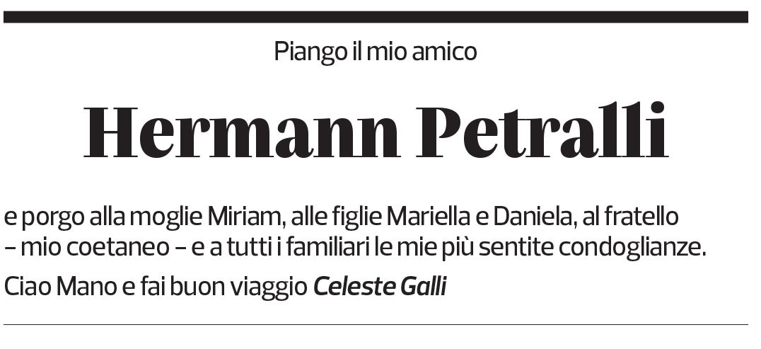 Annuncio funebre Hermann Petralli