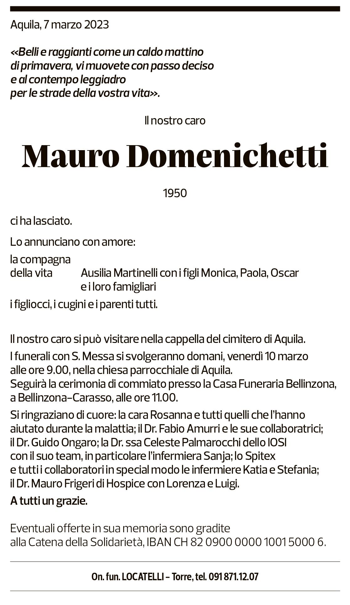 Annuncio funebre Mauro Domenichetti