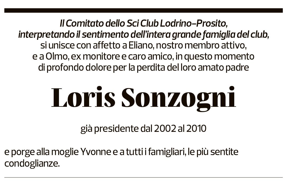 Annuncio funebre Loris Sonzogni