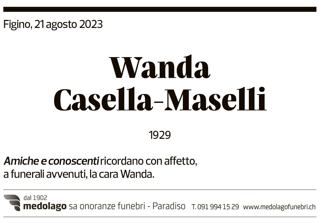 Annuncio funebre Wanda Casella-maselli