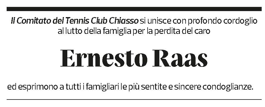 Annuncio funebre Ernesto Raas