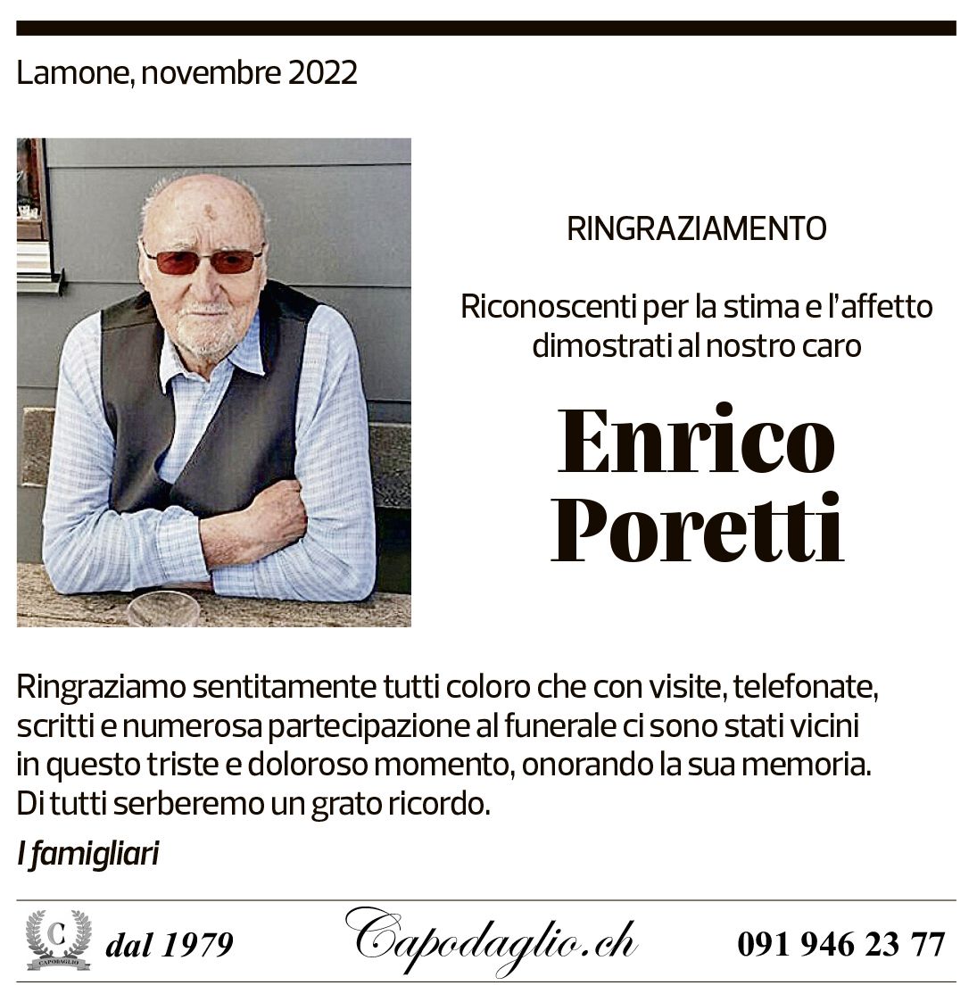 Annuncio funebre Enrico Poretti